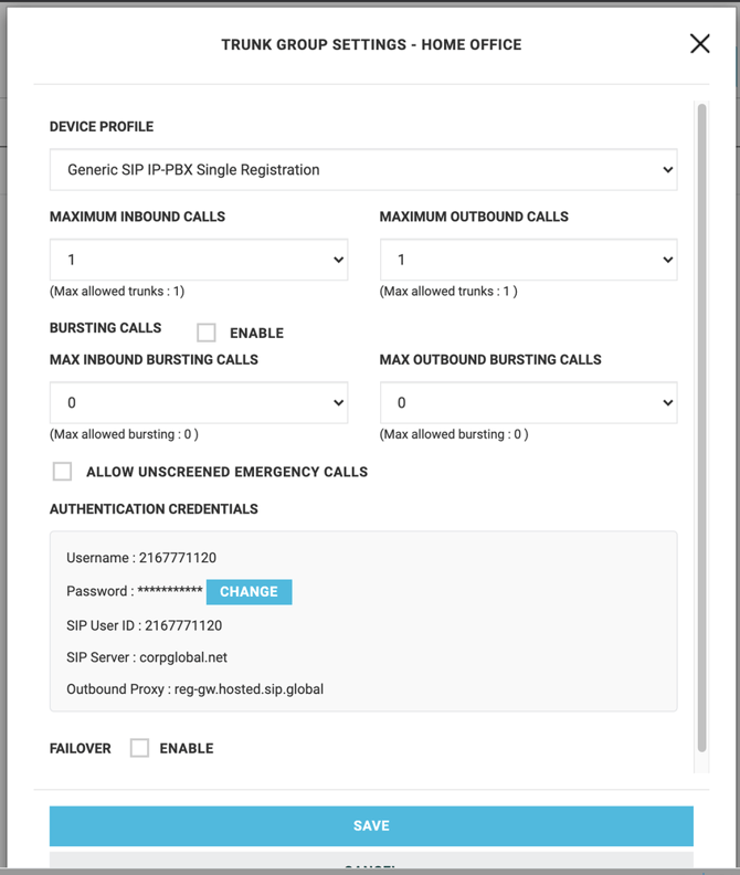 CAPSIPTrunkSettings
