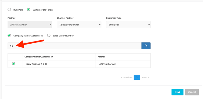 Customer LNP Order Search