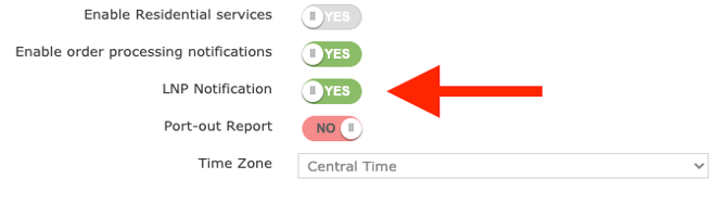 Partner Setup LNP Notification