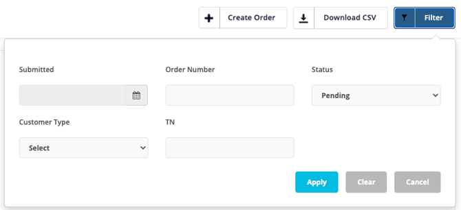 Port Order Filter Options