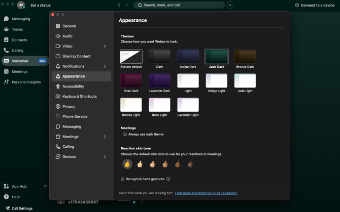 WebexAppearenceSettings